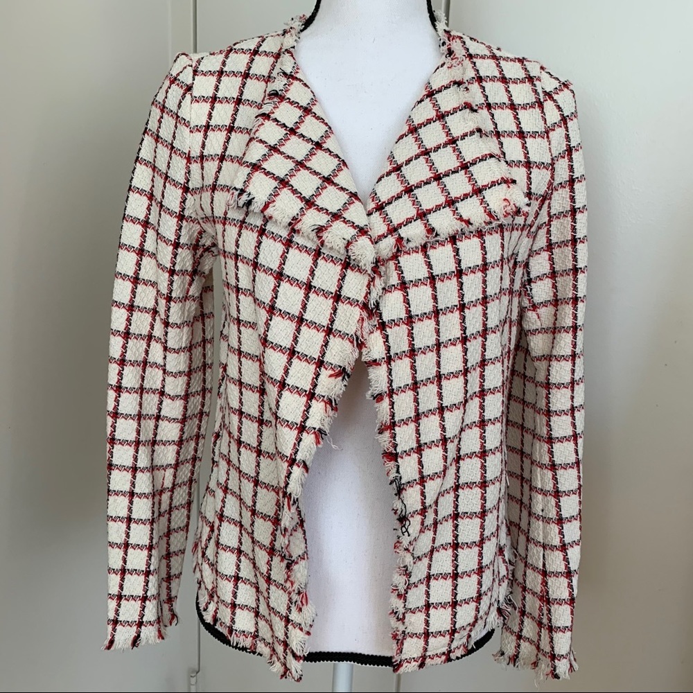XS Zara cream/red/blue tweed blazer